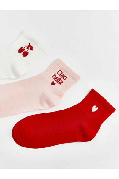 LC Waikiki Γυναικείες κάλτσες με σχέδιο εκρού, σετ 3 τεμαχίων