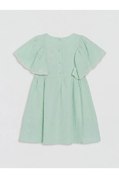 LC Waikiki Τυρκουάζ φόρεμα μουσελίνας για κορίτσια με κέντημα στον λαιμό