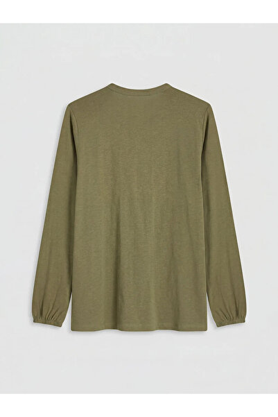 LC Waikiki Χακί μπλούζα με κέντημα στον λαιμό