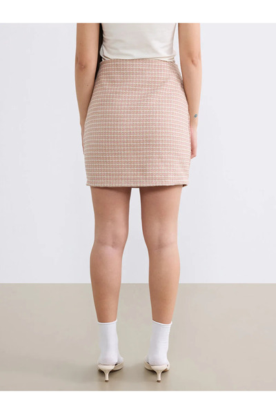 LC Waikiki Ροζ Πετιτ Μίνι Φούστα Τουίντ με Ψηλή Μέση