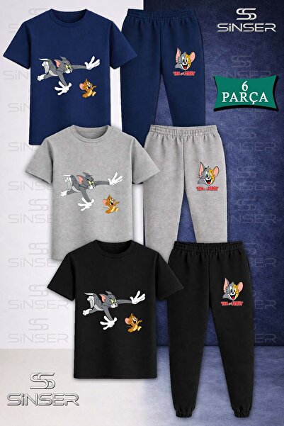 SS SİNSER Children's Cat and Mouse Tm Jry Kovalamaca 3L T-Shirt Tracksuit Set