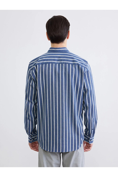 LC Waikiki Navy Blue Regular Fit Striped Dobby Men's Shirt