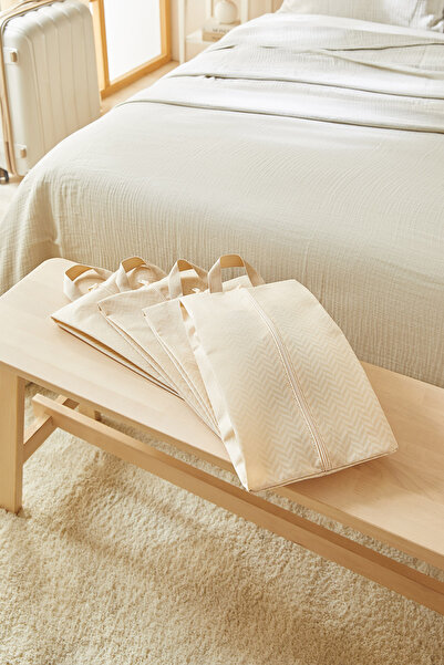 Ocean Home Textile 4 τεμάχια Μπεζ οργανωτής παπουτσιών με σχέδιο ψαροκόκαλο γ...