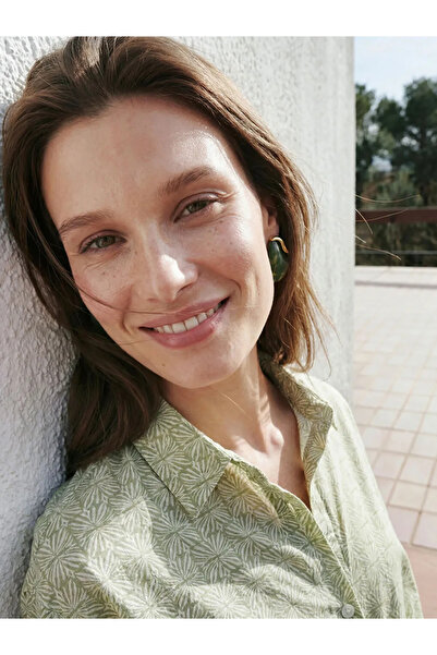 LC Waikiki Πράσινο γυναικείο πουκάμισο με λεπτομέρεια δεσίματος και σχέδιο