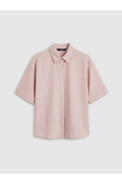 LC Waikiki Ροζ Oversize Γυναικείο Πουκάμισο από Κρεπ