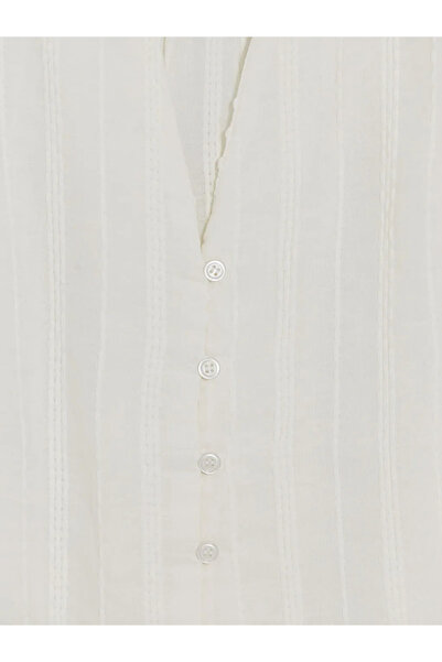 LC Waikiki Λευκό γυναικείο πουκάμισο με ριγέ γιακά