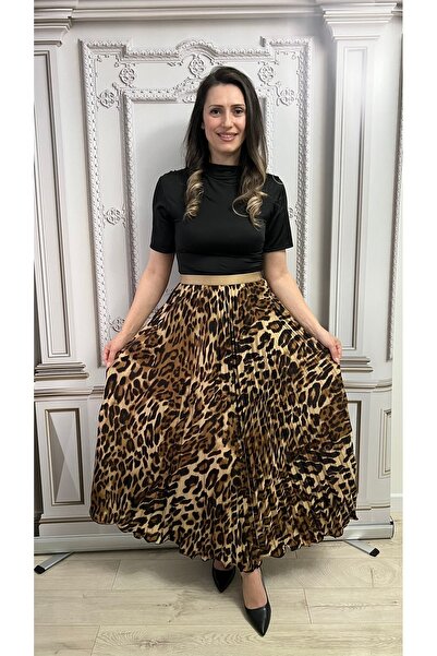 styleFlex Fusta lunga plisata cu imprimeu si talia pe elastic