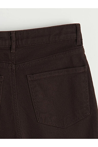 LC Waikiki Καφέ ψηλόμεσο γυναικείο τζιν παντελόνι σε ίσια γραμμή