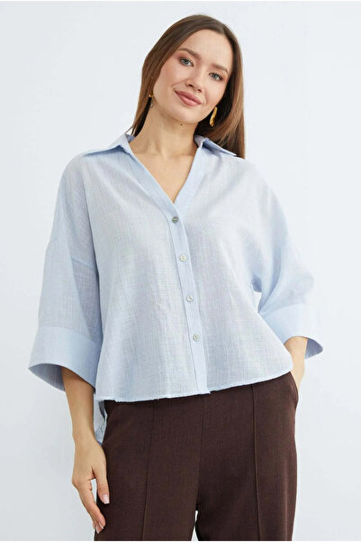 jöns since 1997 Γυναικείο καλοκαιρινό πουκάμισο με λαιμόκοψη V και μανίκια κάπρι