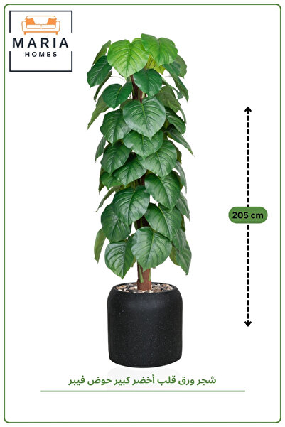 MARIA HOMES Artificial Heart Leaf Tree with Fiber Pot – 205 cm Tall Indoor De...