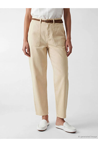 LC Waikiki Μπεζ γυναικείο τζιν παντελόνι Carrot Fit με ζώνη στη μέση