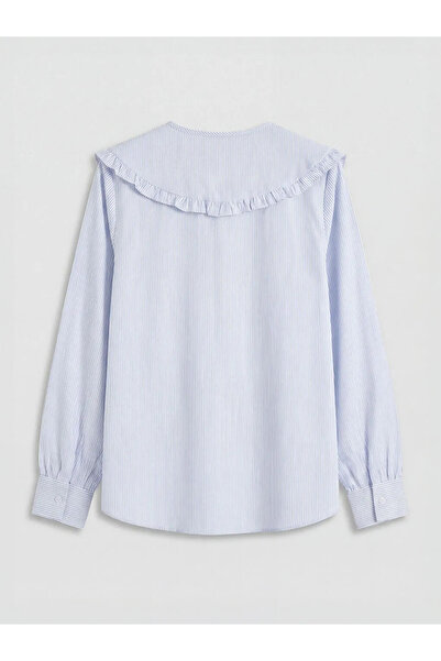 LC Waikiki Μπλε γυναικείο πουκάμισο με ριγέ γιακά