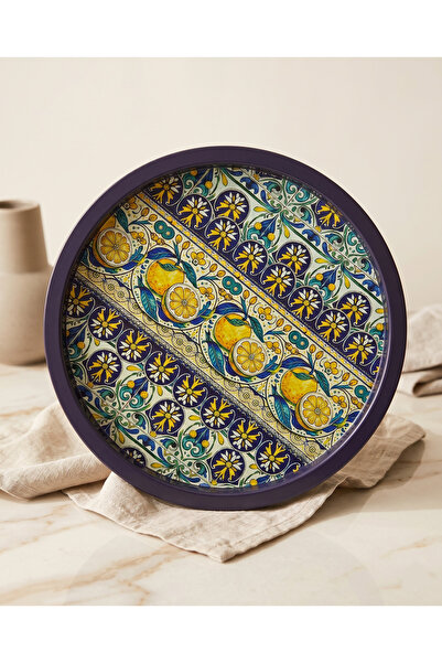 Zera Dizayn Zera Limon Desenli Dekoratif Metal Sunum Tepsisi - 35 cm