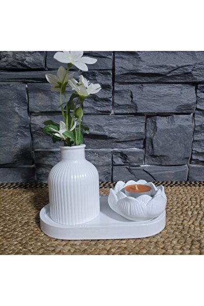 Decorative Mini Bohemian Vase and Lotus Candle Holder SET of 3 WITH STAND ( Bathroom, Living Room Decor Trinket )