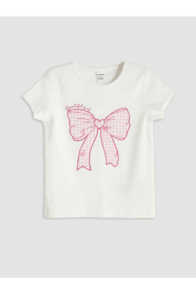 LC Waikiki Rmz Gi̇yi̇m Farkiyla Bow Embroidered Girls' Ribbed T-Shirt