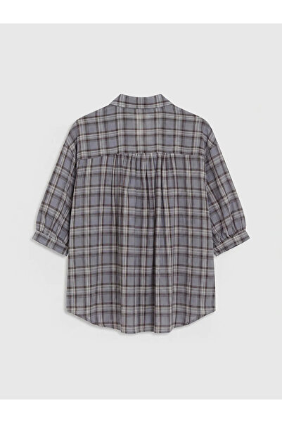 LC Waikiki Μπλε καρό γυναικείο πουκάμισο με τσέπες