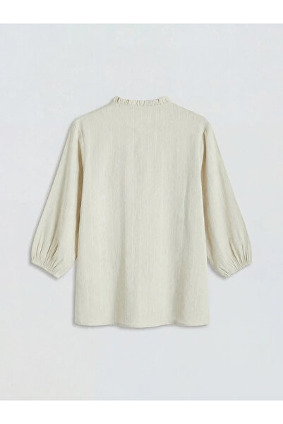 LC Waikiki Μπεζ γυναικείο πουκάμισο με βολάν και κεντημένο γιακά