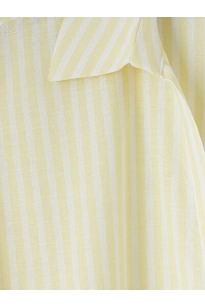 LC Waikiki Κίτρινο ριγέ υπερμεγέθες γυναικείο πουκάμισο από ποπλίνα