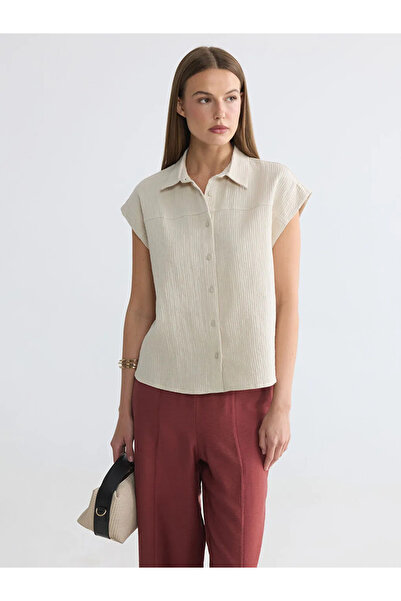 LC Waikiki Μπεζ γυναικείο πουκάμισο μουσελίνας με υφή