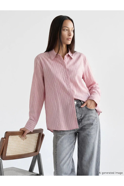 LC Waikiki Ροζ ριγέ γυναικείο πουκάμισο