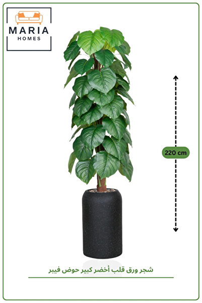 MARIA HOMES Artificial Heart Leaf Tree with Fiber Pot – 220 cm Tall Indoor De...