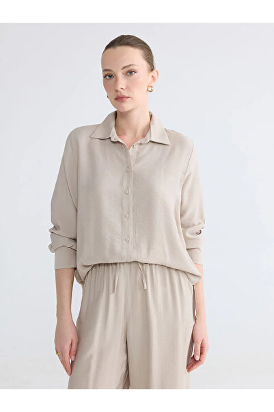 LC Waikiki Γυναικείο πουκάμισο σε μπεζ υφή