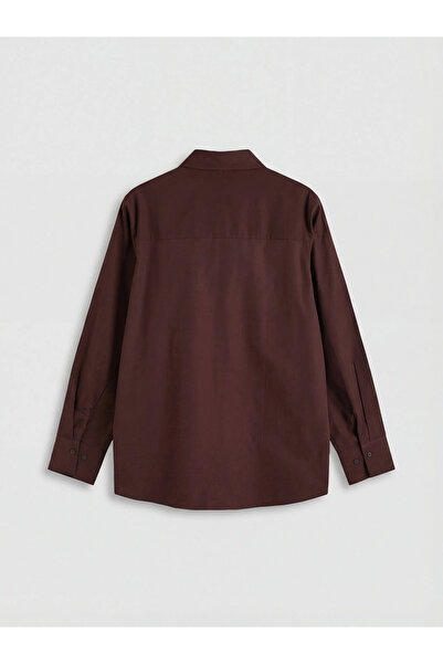 LC Waikiki Γυναικείο πουκάμισο από ποπλίνα σε μπορντό χρώμα, oversized