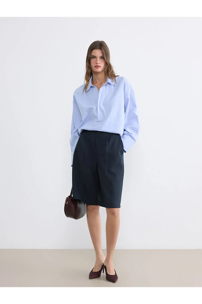 LC Waikiki Μπλούζα Oxford με μπλε γιακά πουκάμισου σε μεγάλο μέγεθος