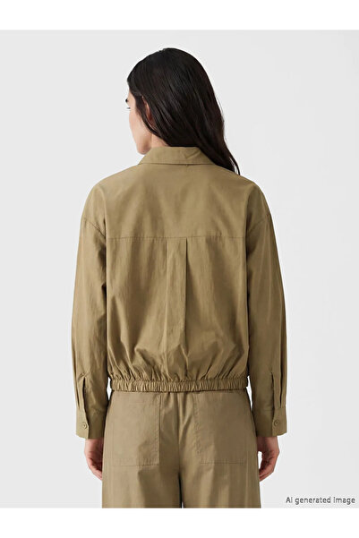 LC Waikiki Πράσινο γυναικείο πουκάμισο Oversize από ποπλίνα