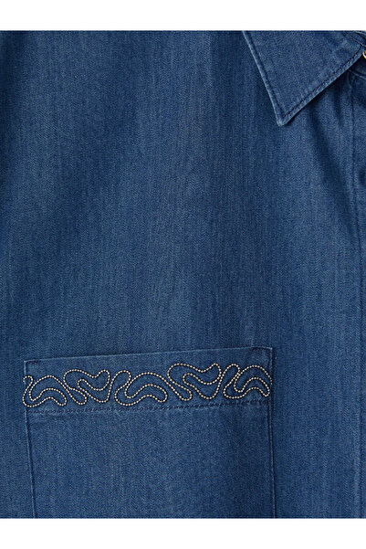 LC Waikiki Μπλε Κεντημένο Γυναικείο Τζιν Πουκάμισο