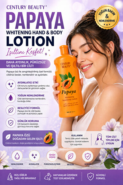 CENTURY BEAUTY Papaya Özlü Nemlendirici ve Aydınlatıcı Vücut Losyonu 500 ml
