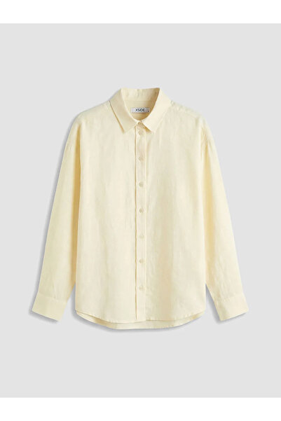 LC Waikiki Κίτρινο Oversize Γυναικείο Λινό Πουκάμισο