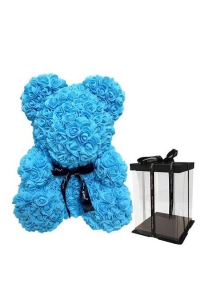 OEM Blue floral teddy bear, decorated with foam roses, 25 Cm