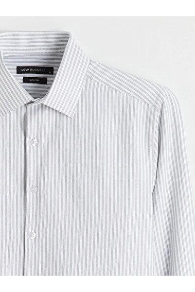 LC Waikiki Cămașă pentru bărbați din gabardină verde, cu dungi, croială slim fit