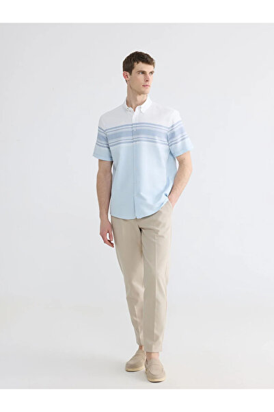 LC Waikiki Ανδρικό πουκάμισο τιρκουάζ με κανονική εφαρμογή σε στυλ Dobby