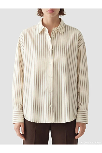 LC Waikiki Γυναικείο πουκάμισο Ecru ριγέ Oversize Poplin