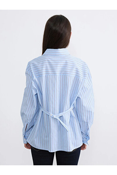 LC Waikiki Μπλε Petite Ριγέ Γυναικείο Πουκάμισο