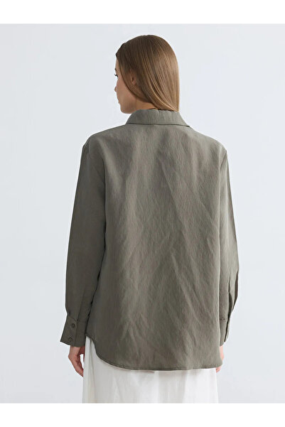 LC Waikiki Πράσινο ριγέ γυναικείο πουκάμισο