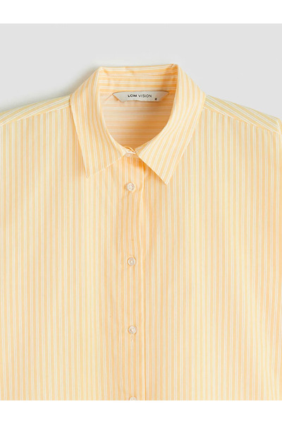 LC Waikiki Κίτρινο ριγέ υπερμεγέθες γυναικείο πουκάμισο από ποπλίνα