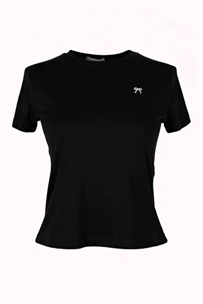 trender Tricou negru pentru femei cu imprimeu panglică 6719