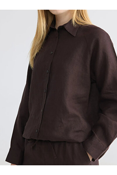 LC Waikiki Καφέ Γυναικείο Λινό Πουκάμισο