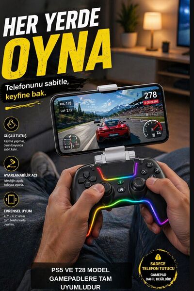 Zineets T28 Gamepad Telefon Tutucu Stand | PS5 Uyumlu Mobil Oyun Aparatı, Con...