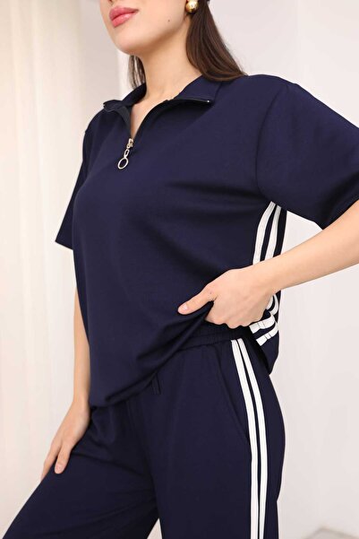 LAVRE Σετ φόρμας από ύφασμα Modal με φερμουάρ, λεπτομέρεια λωρίδας στο πλάι τ...