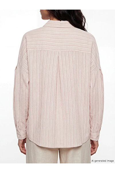 LC Waikiki Ροζ ριγέ γυναικείο πουκάμισο oversize