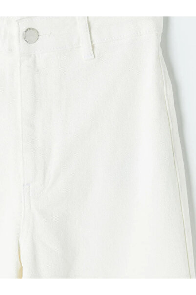 LC Waikiki Εκρού ψηλόμεσο γυναικείο τζιν παντελόνι με φαρδιά μπατζάκια