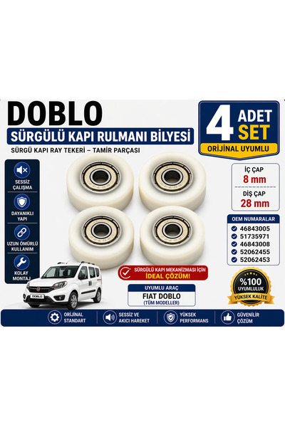 Menhec Otomotiv Fiat Doblo Sürgülü Kapı Rulmanı Bilyesi İç 8mm Dış 28mm 4 Ade...