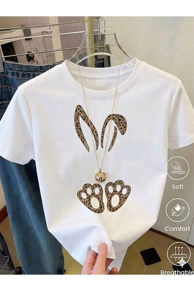 LELVANİ γυναικείο μπλουζάκι με σχέδιο κουνελιού και λεοπάρ