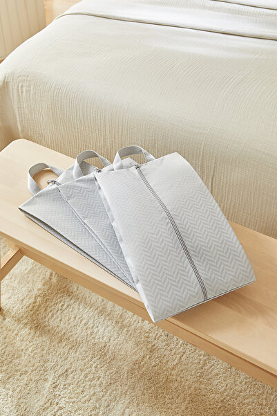 Ocean Home Textile 3 τεμάχια Γκρι οργανωτής παπουτσιών με σχέδιο ψαροκόκαλο γ...