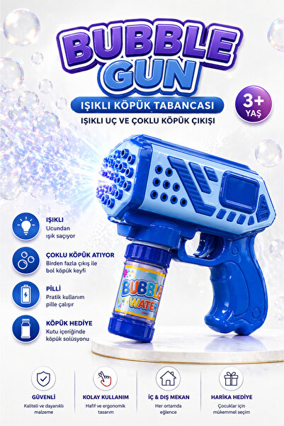YILDIRIM OYUNCAK Işıklı Sesli Solisyonlu Köpük Tabancası 18 Cm Çoklu Baloncuk...