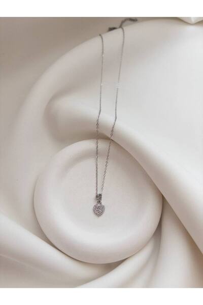 Minne Jewelry-Accessory Heart Necklace - Zircon Stone Necklace - Heart Pendant - Steel Necklace - Minimal Necklace